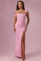 Mesh Draped Corset Gown In Candyfloss Pink