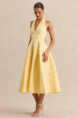 Nyomi | Lemon Satin Halter-Neck Midi-Dress