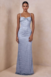 Juana | Powder Blue Lace And Satin Sweetheart-Neck Maxi Dress
