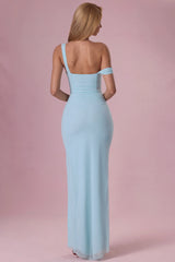 Mesh Draped Corset Gown In Light Blue