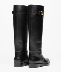 CHANEL High Boots Calfskin Black #394088