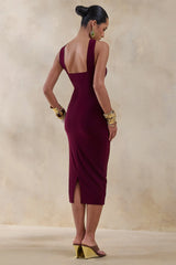 Amariah | Burgundy Bandeau Midi Dress With Scarf-Detail