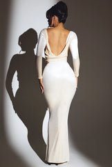 Velvet Long Sleeve Maxi Dress In Ivory