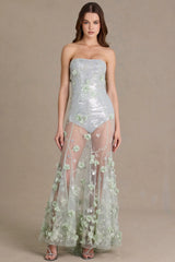 Embellished Tulle Corset Gown In Sage Green
