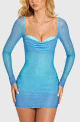 Embellished Long-Sleeve Mini Dress In Blue Ombre