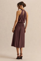 Hedira | Brown High-Neck Midi Dress