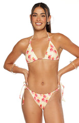 Palmera Yellow And Pink Floral Print Beaded Triangle Bikini Top