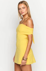 Primrose Yellow Off The Shoulder Mini Dress
