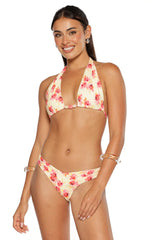 Sunbeam Yellow And Pink Floral Print Halter Bikini Top