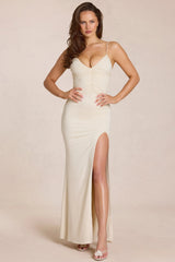 Deep V-Neck Maxi Dress In Ivory