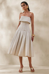 Dazira | Cream Square-Neck Midi Dress With Drop-Waist