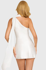 Satin Scarf-Detail Mini Dress In Pearl