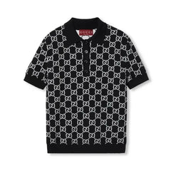 GUCCI Reversible GG Wool Jacquard Polo Shirt in Black and White #386045