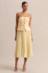 Lizzy | Lemon Square-Neck Midi Dress With Pleated-Skirt