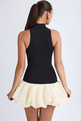 Modal Turtleneck Drop-Waist Bubble Hem Mini Dress In Black