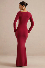 Florabella | Red Asymmetric-Neck Long Sleeve Maxi Dress