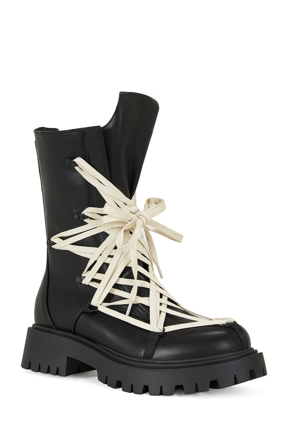 Women's Black Arjun Faux Leather Combat Boots