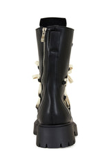 Women's Black Arjun Faux Leather Combat Boots