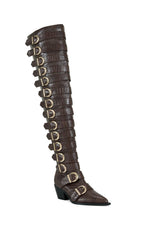 Braulia Brown Crocodile Faux Leather Over The Knee Boots