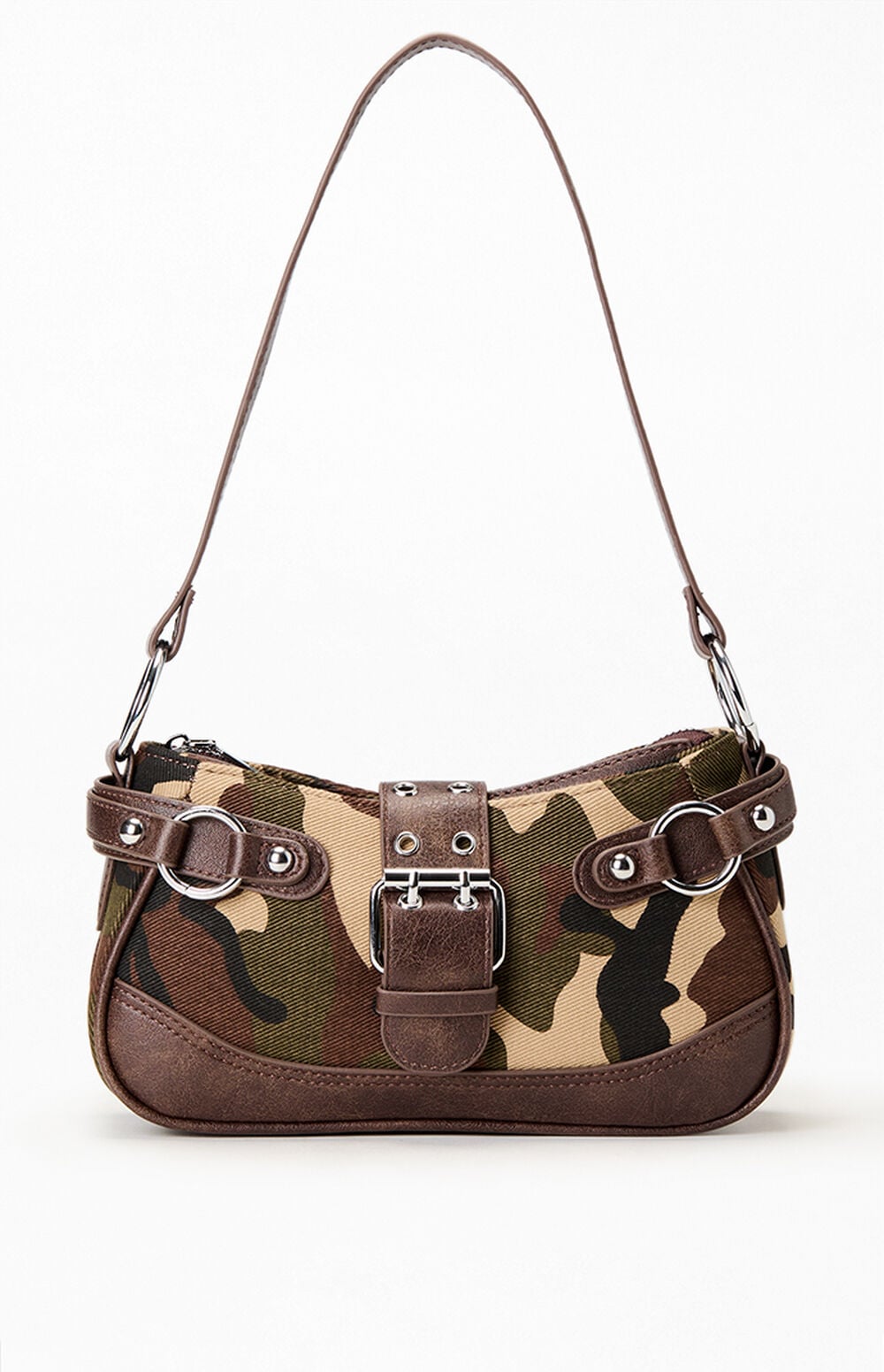 Camo Faux Leather Front Buckle Shoulder Bag