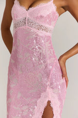 Embellished Lace-Trim Maxi Dress In Blossom Pink