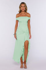 Polished Silhouette Off Shoulder Maxi Dress Mint