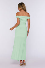 Polished Silhouette Off Shoulder Maxi Dress Mint