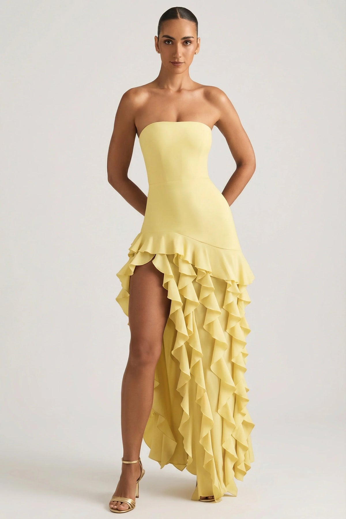 Ruffle-Trim Strapless Gown In Daffodil