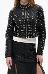 Silvia Crystal Faux Leather Moto Jacket
