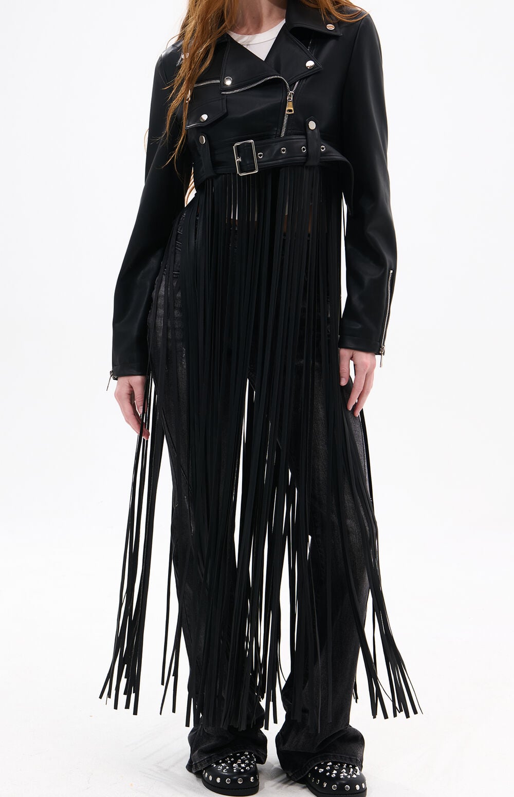 Coop Black Fringe Faux Leather Moto Jacket