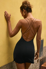 Strap-Detail Halterneck Mini Dress In Black