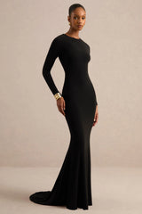One Step Ahead | Black Long Sleeve Backless Fishtail Maxi Dress