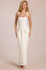 Square-Neck Tie-Gather Maxi Dress In Pearl