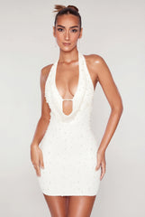 Deep Plunge Embellished Mini Dress In Snow
