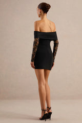 Incantelle | Black Bardot-Neck Mini Dress