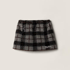 MIUMIU Gray Vintage Plaid Collar Wool Polar Fleece Jacket Short Skirt Set #332477