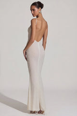 Embellished Backless Maxi Dress In White