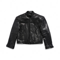 Balenciaga 25FW Cowhide Jacket Bew Double Zipper Ribbed Cuffs Leather Jacket Loose Version #332836