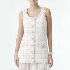 Chanel 25SS White Plaid Tweed Vest Dress #333127