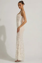 Embellished Appliqué Soft-Scoop Corset Gown In Snow