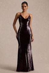 Lenor | Burgundy Plunge-Neck Maxi Dress