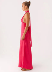Alicia Satin Halter Maxi Dress - Fuchsia