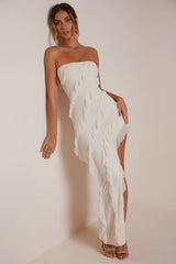 Bandeau Ruffle Detail Maxi Dress In Ivory