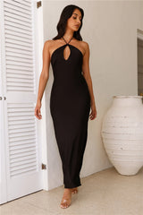 Hello Molly Admired From All Angles Satin Halter Maxi Dress Black