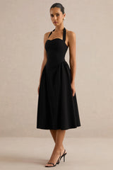 Meriellea | Black Sweetheart-Neck Midi Dress