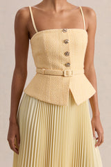 Lizzy | Lemon Square-Neck Midi Dress With Pleated-Skirt
