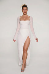 Embellished Cowl Neck Maxi Dress In Pearl
