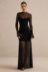Florisa | Black Mesh Round-Neck Maxi Dress