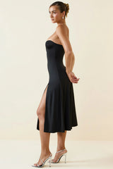 Slinky Jersey Strapless A-Line Midaxi Dress In Black