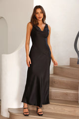 Seen For You Cowl Neck Satin Maxi Dress Black